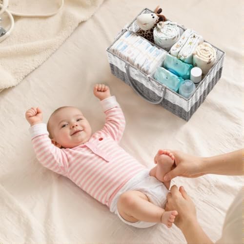 HBlife Large Baby Diaper Caddy Organizer, Paper Rope Storage Baskets Nursery Bin with Removable Divider, Portable Car Organizer for Diapers, Baby Shower Gifts, Newborn Essentials Must Haves - Image 6