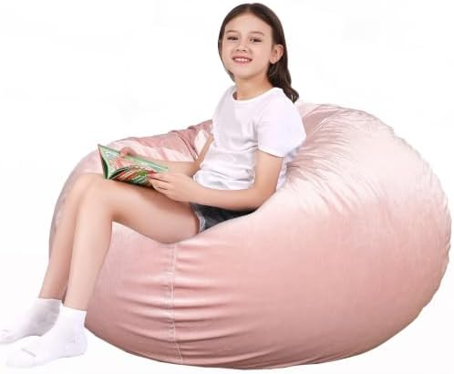 Lukeight Stuffed Animal Storage Bean Bag Chair Cover for Adults, Velvet Plush Toy Organizer Seat, Cover Only, No Filling Included, Long YKK Zipper, Side Pocket, XXX-Large 42"D x 23"H by Lukeight