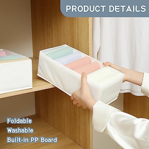 Qozary 3 Pack Sock Underwear Drawer Organizer Dividers, Non-Woven Fabric Collapsible Cabinet Closet Storage Boxes for Clothes, Socks, Lingerie, Underwear, Tie, Belt, Baby, Bedroom (White, 6 Cells) - Image 4
