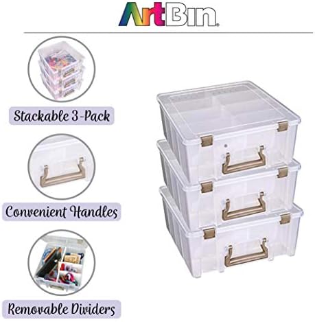 ArtBin 6990ZZ Super Satchel Double Deep 3-Pack, Portable Art & Craft Organizers with Handles, [3] Plastic Storage Cases, Clear & Gold - Image 6