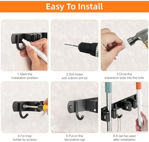 2 Pack Mop and Broom Holder Wall Mount for Kitchen Garden Garage Laundry - Image 5