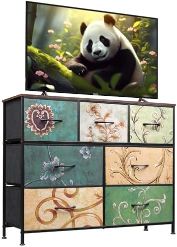 WLIVE Dresser for Bedroom, 7 Drawers, TV Stand, Floral by WLIVE