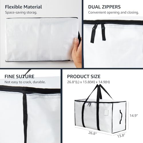 Moving Bags Heavy Duty Extra Large, Moving Boxes, Moving Supplies Essentials, Blue Storage Bins with Lids, Plastic Packing Totes, Storage Bags for Clothes with Handles & Zippers(White, 6 Pack) - Image 7