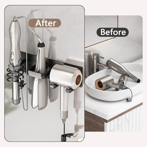 3-in-1 Wall Mount Hair Tool Organizer Hair Dryer Holder, Black - Image 6