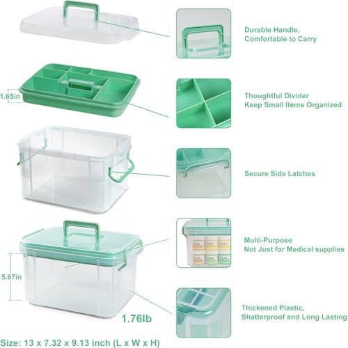15qt Medicine Organizer - Plastic Portable Storage Box with Handle Green - Image 2