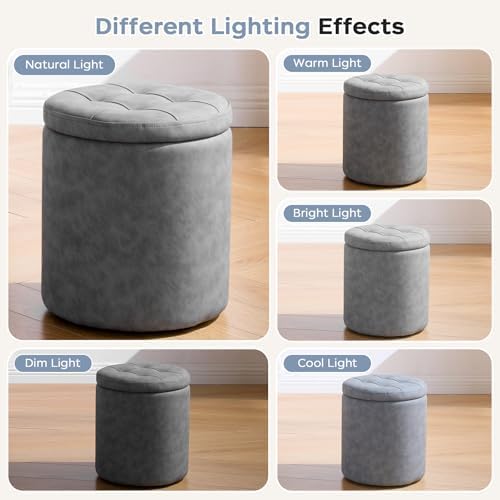 Faux Round Ottoman with Storage, Small Foot Stool for Living Room Bedroom - Image 6