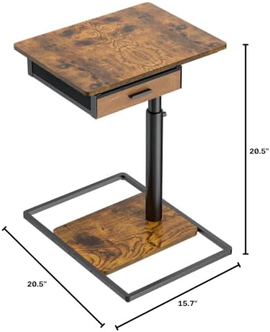 Simple Serenity Extra Large TV Tray Table with Drawer, Adjustable Height & 180° Swivel Top, C‑Shaped End Table for Eating on Couch, Sofa Side Table for Living Room, Bedroom and Small Spaces - Image 2