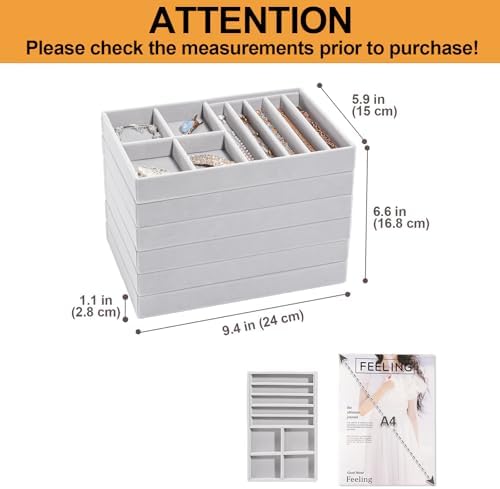 ProCase Stackable Jewelry Organizer Trays for Drawers, Jewelry Drawer Inserts Container Display Case Storage for Earring Necklace Rings Bracelet with Removable Dividers -Grey, 6 Layers - Image 2