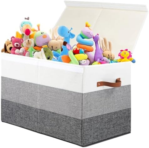 Mayniu Toy Box Storage Chest with Divider, Large Sturdy Toy Bin Organizer Basket with Lid for Kids, Boys, Girls, Nursery, Living Room, Bedroom, Playroom, Closet, 25"x13" x16"(Gradient Grey) by Mayniu