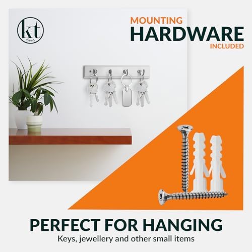 Wall Mounted Key Rack Rail Hanger Key Holder Wall Mount with 4 Hooks Hanging Storage Keys Organizer Home Decor (White) - Image 3