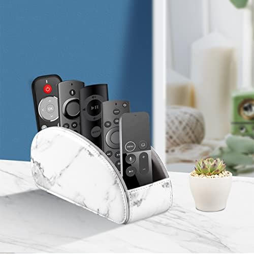 All-in-One Leather White TV Remote Holder for Remote Conrtols with 5 Compartments Nightstand Desktop Media Player Remote Caddy Storage Box Organizer Tray for Mobile Office Stationery Phone Controller - Image 5