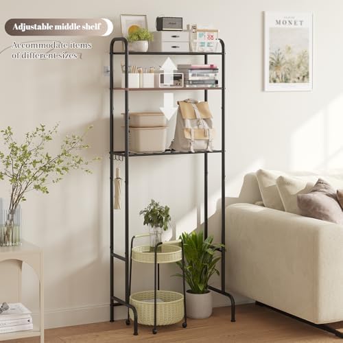 STDDRE 3-Tier Over The Toilet Storage Space Saver with Paper Holder Freestanding Rack Metal Bathroom Shelves with Hooks Above The Toilet Storage Shelf (Black, 3 Tier) - Image 5