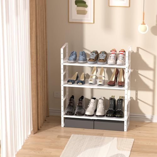 Multi-Functional Metal Shoe Rack,Expandable Adjustable Stackable Kitchen Organizer,Metal Shelf risers for cabinets, Kitchens and Closet, Bathroom(3Packs/White/Large) - Image 4