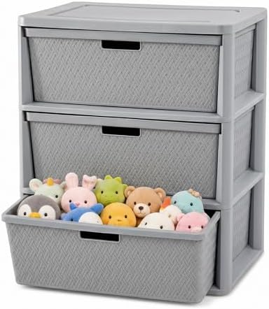 Wide 3-Drawer Plastic Storage Tower, Cross-Weave Floor Cabinet, Gray by Unknown