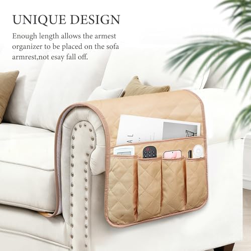 Armchair Caddy for Recliner, Non Slip Sofa Arm Organizer, Khaki - Image 4