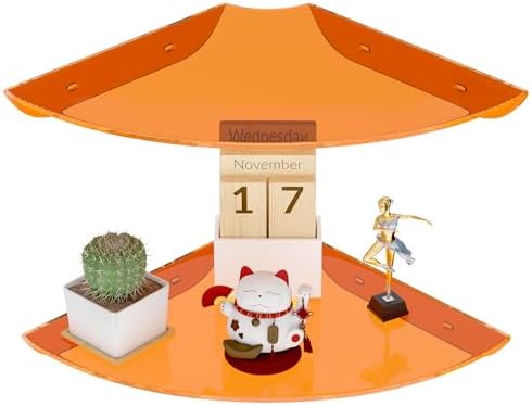 Sezanrpt 9.5x9.5 Inch Acrylic Corner Floating Shelf Set of 2, Orange Corner Wall Shelf for Home Décor, Speakers, Security Cameras, Toileries, Plants, Figures, Cosmetics, Books by Sezanrpt