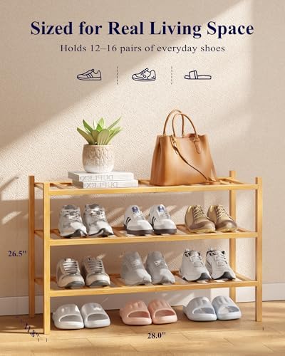 Kitsure Bamboo Wooden Shoe Rack for Closet, 26.8" Wide - 3 Tiers, Natural - Image 5