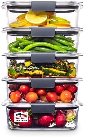 Rubbermaid Brilliance Tritan Plastic Food Storage Containers BPA Free Airtight Lids Ideal for Lunch Meal Prep & Leftovers Set of 5 (3.2 Cup) by Rubbermaid