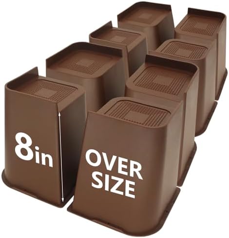 8 Pack Bed Risers 8 inch Heavy Duty Dark Brown, Furniture Risers by HANIHUA