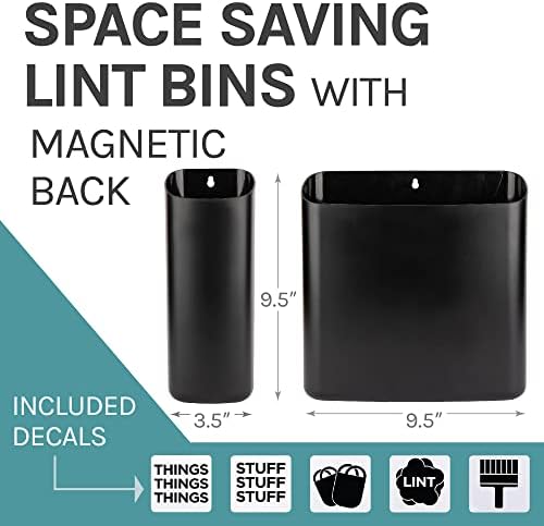 JS Jackson Supplies Black Lint Bin with Magnetic Back (Set of 2), Large and Small Space Saving Trash Bins and Organizers for Laundry Room and Kitchen, Wall Mountable - Image 2