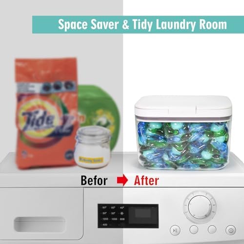 Pensino Laundry Pods Container Laundry Pod Holder with Lid, Laundry Room Storage Container for Detergent Pods Laundry Powder Scent Booster Container with Scoop (2 Pack) - Image 6