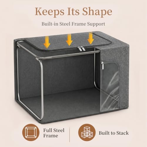 GoMaihe Clothes Storage Bins with Metal Frame for Sweaters, 40L 3-Pack Grey - Image 4