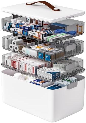 funest 4- Tier Medicine Storage Box Organizer Portable First Aid kit Box Sewing, Art, Craft with Handle, Multipurpose Medical Supply Organizer with Removable Tray by funest