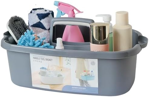 Large Plastic Cleaning Supply Caddy with Handle, Portable Cleaning Tool Storage Tote for Dorm, Bath, Pantry (Dark Grey) by ANNIYA