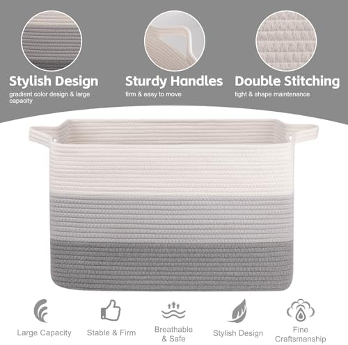 OIAHOMY Extra Large Blanket Basket, 110L Cotton Rope Woven Laundry Basket, Toy Bin for Baby Room, Container for Blanket Storage in Living Room, 24.8''×17.3''×15.8'', Gradient Grey - Image 4