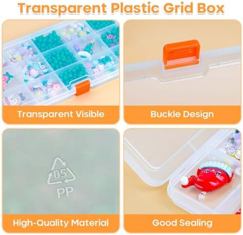 Moon Magpie 8PACK Extra Thick Bead Organizers, 15 Grid Mini Clear Plastic Storage Box Craft Containers for Nail jewelry rhinestones DIY Supply Case - Image 3