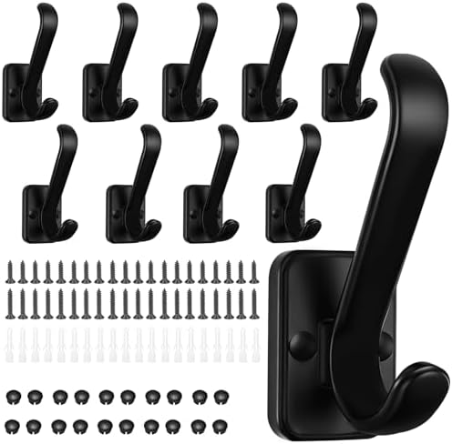 Coat Hooks Heavy Duty - Metal Wall Hooks Wall Mount with Concealed Screw Design Matte Black Hooks for Hanging Towel, Key, Robe, Scarf, Entryway Closet Mudroom Bathroom (10, Black) by Unknown