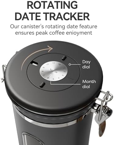 Veken Coffee Canister with Window, Airtight Stainless Steel Container,Date Tracker, Kitchen Food Storage Jars for Beans, Ground, Espresso, Rice,Tea, Sugar, Cereal, Gifts, Scoop, Grey, 22OZ (Pack of 2) - Image 4