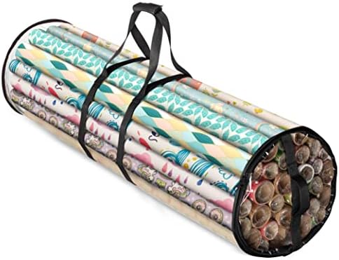 ZOBER Round Christmas Gift Wrapping Paper Organizer Storage - 40 Inch Gift Wrap Storage Containers - Wrapping Paper Holder, Clear PVC Waterproof, Fits 25 Standard Rolls - Black by ZOBER