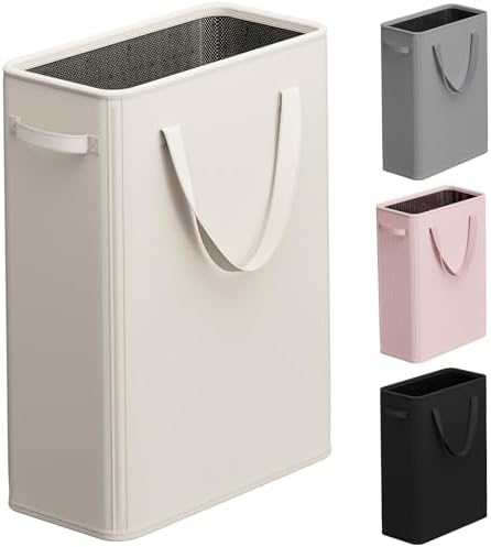 Optish 50L Slim Laundry Hamper, Baby Hamper for Nursery with Handles, Narrow Laundry Basket for Dorm, Bedroom, Living Room, Collapsible Laundry Basket, White by Optish