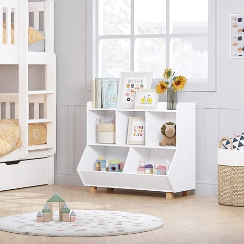 UTEX Wooden Kids Bookshelf & Toy Organizer, 5 Storage Cubes with Wood Legs - Image 5
