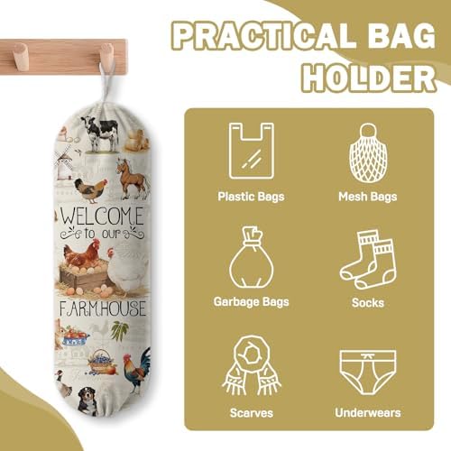 Plastic Bag Holder, Grocery Bag Organizer Storage, Kitchen Dispenser Holders Reusable Shopping with Free Adjustment Drawstring Closure for Kitchen Farmhouse Decor, Farmhouse - Image 3