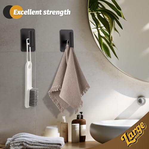 Heavy Duty Adhesive Hooks - 26lb Max, Sticky Wall Hooks Waterproof Stainless Steel for Hanging Towel, Coat, Robe, Towel Hooks Stick on Bathroom, Kitchen, Shower, Door (Black, 2 Pack) - Image 4