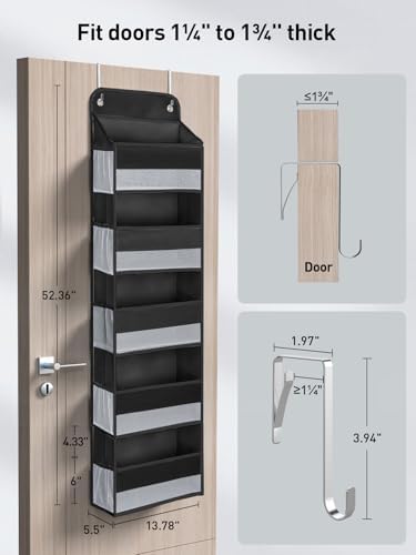 Yecaye 1 Pc Over the Door Organizer with 5 Bins 10 Side Pockets, 44lbs Load Hanging Bathroom and Bedroom Organizer, behind the Door Hanging Organizers for Nursery Newborn Baby Essential Stuff Black - Image 5