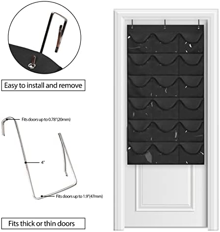 Dofilachy Hat Rack - Hat Organizer - Hat Racks for Baseball Caps, Visible Hat Holder - Baseball Hat Rack for Wall Door with 3 Hooks, 18 Deep Pockets(Black, medium) - Image 3