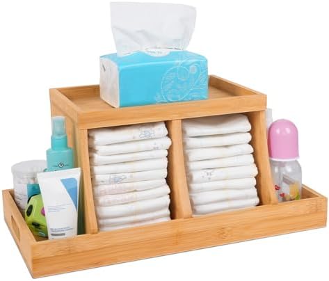Three colors Bamboo Diaper Organizer, Wooden Diaper Caddy, Changing Table Organizer Storage Organizer, Nursery Baby Organization by THREECOLORS