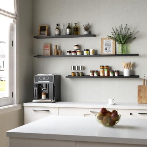 Boswillon Floating Shelves Set of 2, Long Wall Shelf with Lip, 72in, Black - Image 4