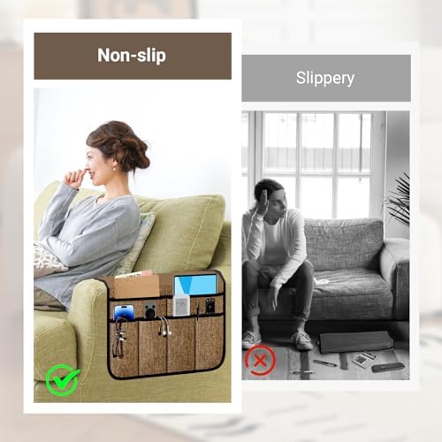 Armchair Caddy & Remote Control Holder for Couch & Recliner | Non-Slip Armrest Organizer with 6 Pockets for TV Remote, Phone, Tablet, Magazine & More, 19 x 35 Inches, Chocolate - Image 3
