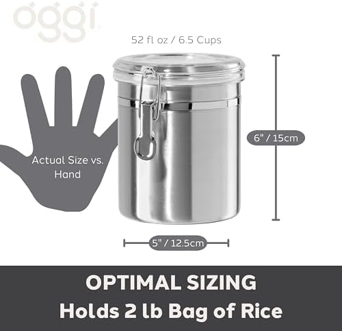 Oggi Stainless Steel Kitchen Canister 152 fl oz - Airtight Clamp Lid, Clear See-Thru Top - Ideal for Kitchen Storage, Food Storage, Pantry Storage. Jumbo Size 8" x 8". - Image 5
