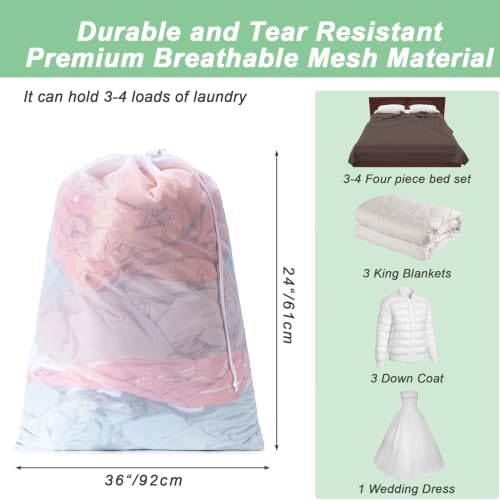 1 Pack Mesh Travel Laundry Bag 24" x 36"Extra Large Dirty Clothes Organizer - Image 2