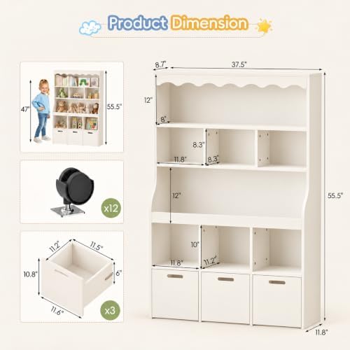 38" W Toy Storage Organizer w/Movable Bins, 5 Tier Kids Book Shelf - Image 2