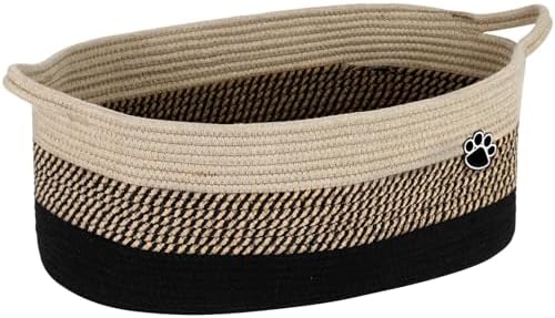 Optish Dog Toy Basket, 30L Toy Box and Bin for Dog Cat Storage, 19.7" X 11" X 7.9" Large Woven Rope Basket for Blanket Storage, Living Room, Bedroom, Black & Brown by Optish