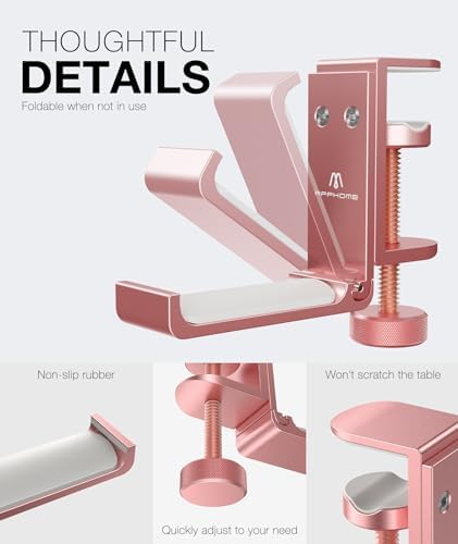 Foldable Headphone Stand and Hook – Aluminum Headset Holder Clamp Mount Under Desk, Universal Fit for Gaming Headphones, Space-Saving Hanger Organizer - Image 4