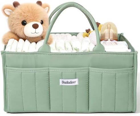 Quilted Diaper Caddy Organizer, Nursery Storage Basket with Dividers by Unknown