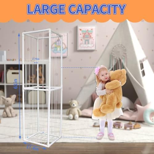 Stuffed Animal Storage, Kids Toy Zoo Storage Organizer with Elastic Band, Thicken PVC Tube Large Stuffed Animals Holder for Nursery Playroom Bedroom Room Furniture Plush Storage(White) - Image 5