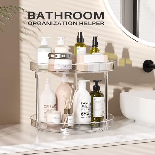 2 Pack 2 Tier Lazy Susan Turntable Organizer, Clear Rotating Lazy Susan - Image 3